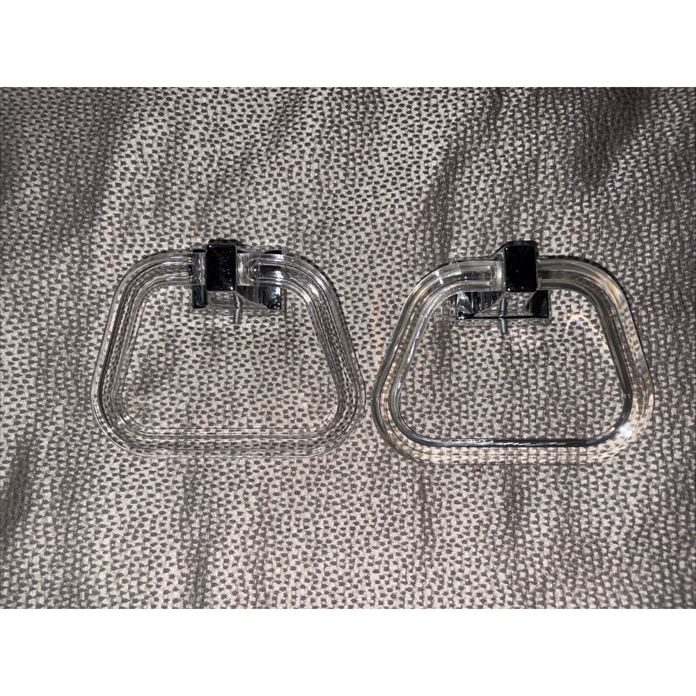 Set Of 2 Vintage Clear Lucite Towel Rings Chrome Bracket No Wall Fasteners